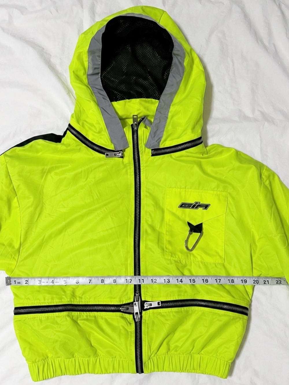 I.AM.GIA Hazard Neptune Jacket Neon Yellow Reflective Cropped Windbreaker XS - Picture 6 of 6